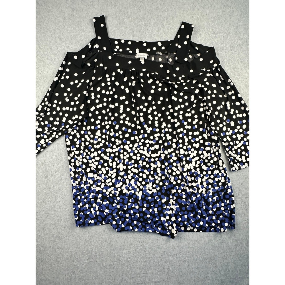 Avenue Womens Cold Shoulder Polka Dot Top Black White Blue Plus Size 22/24 NWT